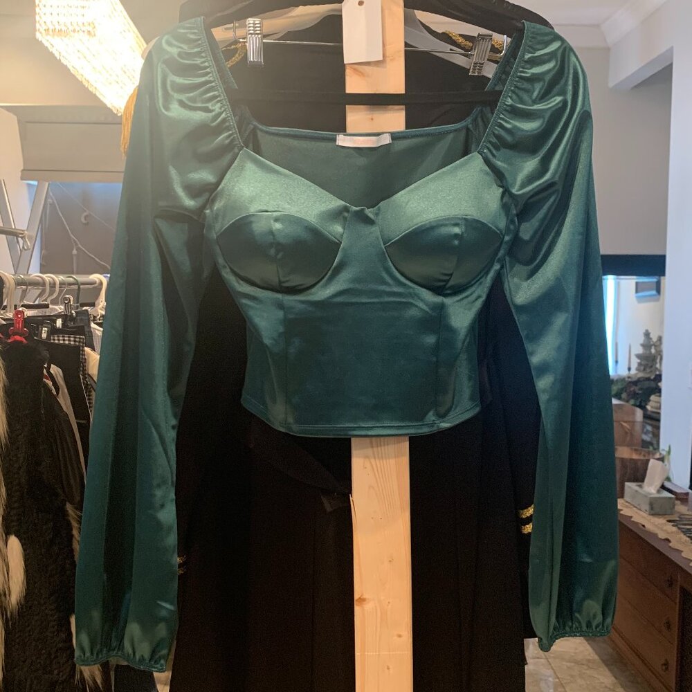 Shasa Size M Green Long Sleeve Bustier Top